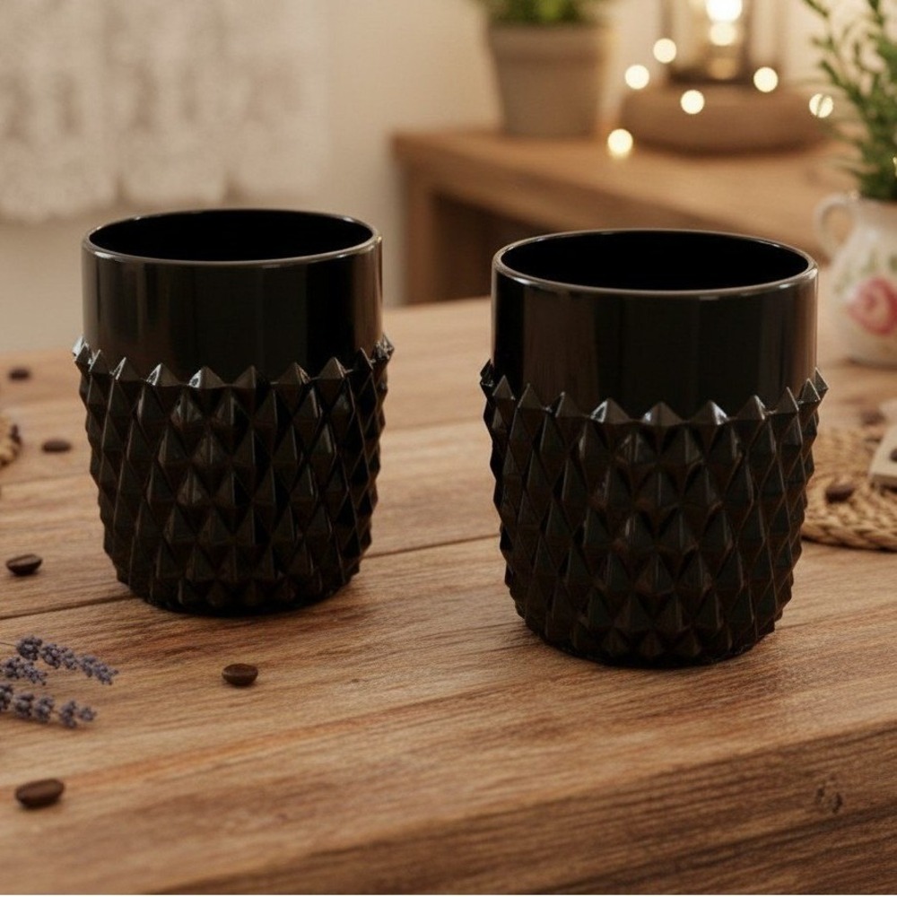 Set Of 2 Vintage Indiana Glass Tiara Black Diamond Point Tumblers